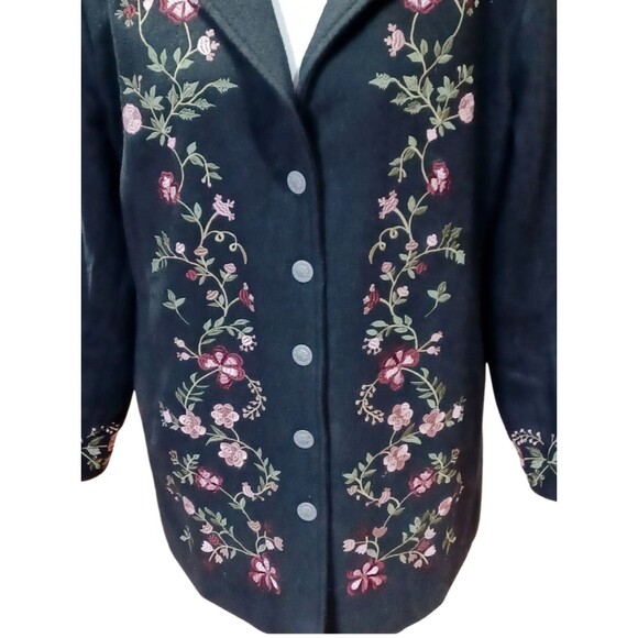 North Style Vintage Sz XL Wool Blend Floral Embroidered Jacket Coat Pockets - Picture 3 of 10